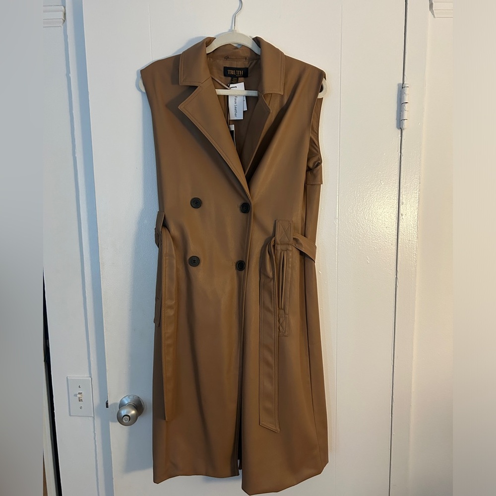 Truth By Republic Brown Faux Leather Vest Jacket Chic Fancy Classy Fashion NWT‎